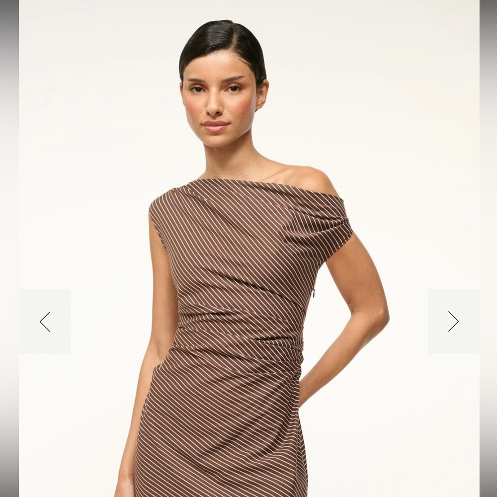 STAUD One-Shoulder Brown Striped Dress - Picture 2 of 13
